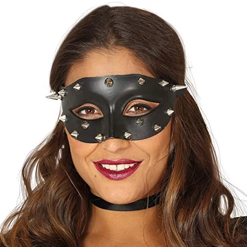 Amakando Maschera con Borchie ed Ottica in Pelle / Nero-Argento / Stupendo Accessorio Fantasia & Cosplay / Un Successo per Balli in Pigiama & Feste in Costume