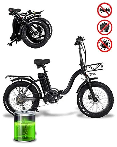 E-bike per adulti Uomini 750W elettrica pieghevole bici elettrica del ciclo Fat Tire 20inch 48V 15Ah della batteria della bici di montagna, a 5 marce Freni a disco doppio, con sedile posteriore