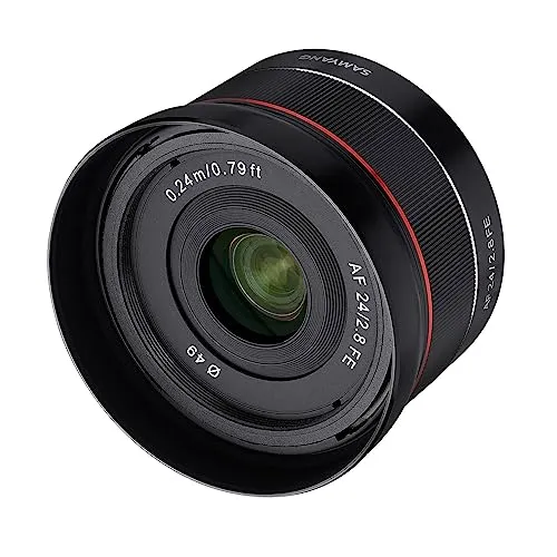 Samyang AF 24 mm F2.8 FE (Tiny but Wide) - grandangolo 24 mm grandangolo focale fisso per Sony E, FE, E-Mount, per fotocamere Sony A9, A7, A6500, A6300, A6000, A5100, A5000, Nex
