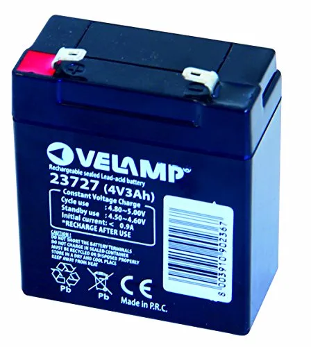 VELAMP 23727 Batteria Ricaricabile Piombo, Attacchi Faston, 4V, 3Ah, Nero