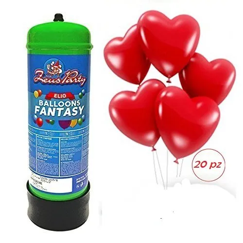 EUROTRE Bombola Gas Elio 2,2 Litri + 20 Palloncini a Cuore Rosso Omaggio Feste Party