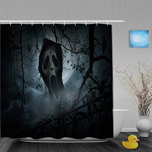 YOLIKA Doccia Tenda,Fantasma grida con Il Vecchio recinto sopra L'Albero Morto, Il Corvo, la Luna e Il Cielo nuvoloso,Bagno Decoro,Ganci Inclusi,180 * 210