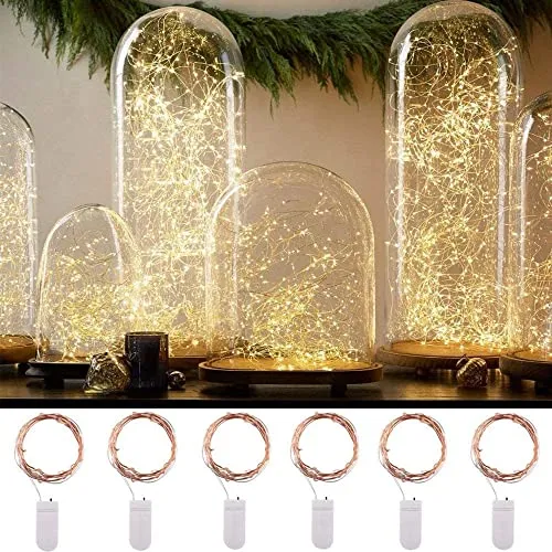 6 Pezzi Stringa Luci LED a Batterie, 2M 20 LED, Fili di Luci di Fata Decorative, IP64 Impermeabile, Bianca Calda, Decorazione Effetto Lucciola per Natale, Matrimonio, Compleanno, Capodanno