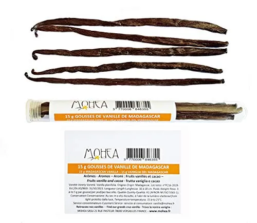 Vaniglia - 15 grammi - Vaniglia del Madagascar (Vanilla planifolia) 15-18 cm - 4-7 baccelli per tubo