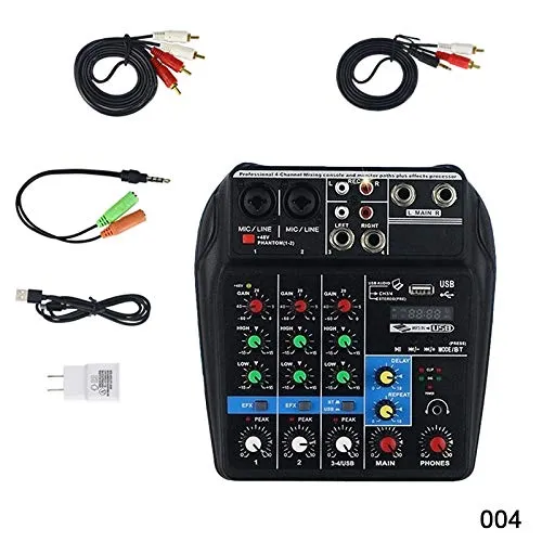 MAyouth Bluetooth Mini USB Audio Mixer Amplificatore Amp Bluetooth Board 48 V Phantom Power 4 Canali Mixer Audio Professionale per DJ Karaoke