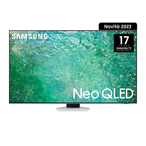Samsung TV Neo QLED QE65QN85CATXZT, Smart TV 65" Serie QN85C, Neo QLED 4K UHD, Dolby Atmos, Alexa e Google Assistant integrati, Bright Silver, 2023, DVB-T2