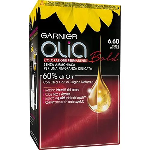 Garnier Tinta Capelli Olia, Colorazione Permanente senza Ammoniaca per una Fragranza Delicata, Copre il 100% dei Capelli Bianchi, Rosso Intenso, Confezione da 1