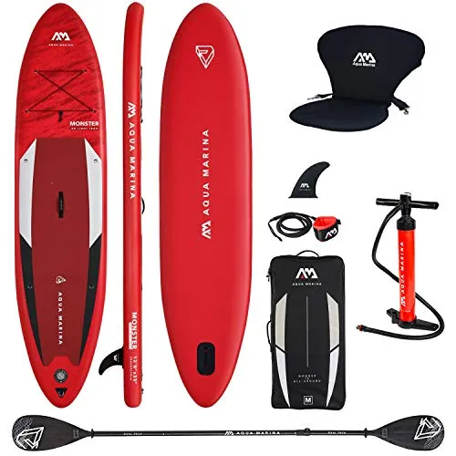Aqua Marina - Tavola gonfiabile per sup board Aquamarina Monster 2021, confezione completa 366 x 84 x 15 cm, con sedile kayak e doppia pagaia
