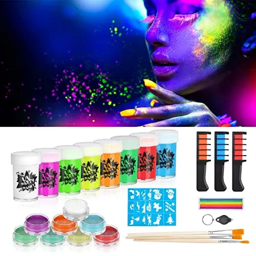 Creamify Vernice Fluorescente Colorato - 23 Pcs Neon Kit per Pelle Viso Corpo - Fluo Party UV Body Painting per forniture per feste/Halloween