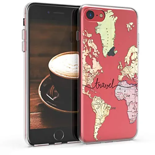 kwmobile Cover Compatibile con Apple iPhone 7/8 / SE (2020) - Custodia in Silicone TPU - Back Case Cover Protettiva Cellulare Mappa del Mondo Nero/Multicolore/Trasparente