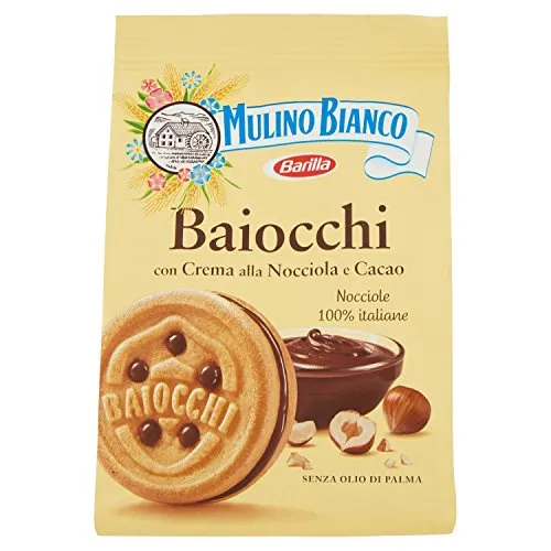 Mulino Bianco Biscotti Baiocchi con Crema alla Nocciola e Cacao, Colazione Ricca di Gusto - 260 gr