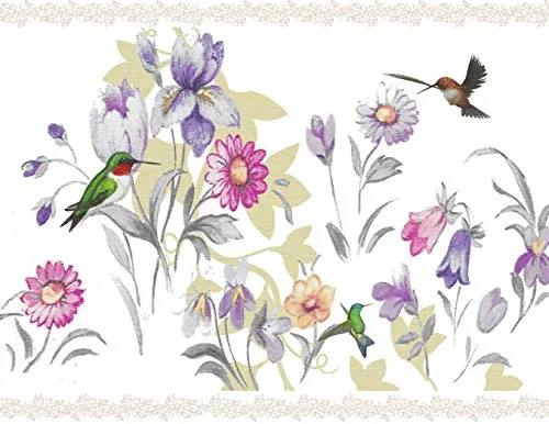 Dundee Deco DDAZBD9020 - Bordo per carta da parati, motivo floreale, viola, crema, rosa, colibrì, 4,57 x 17,78 cm, autoadesivo