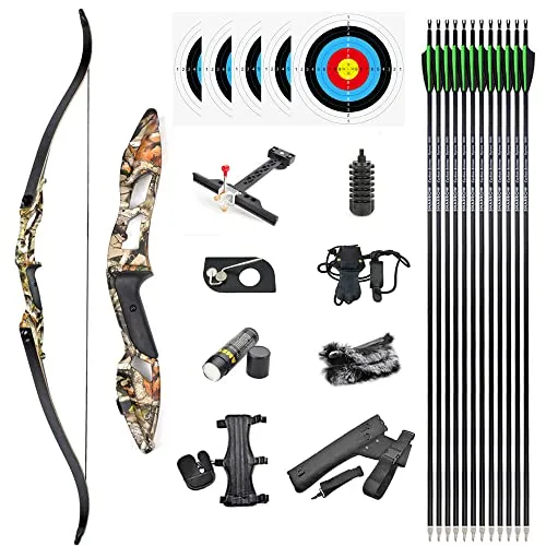 SHARROW 56" Takedown Arco Ricurvo e Frecce Archi Ricurvi 30-50lbs Arc de Chasse Adulti Riser in Lega di Alluminio Longbow con Frecce in Carbonio per Tiro con L'Arco (Camo, 40lbs)