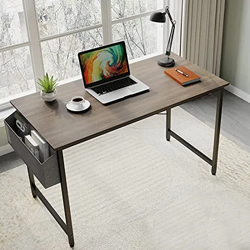 Dripex Scrivania in legno con borsa portaoggetti, tavolo per computer, piccolo tavolo per PC, 120 x 60 cm, avolo da ufficio con piedi regolabili, per lo studio, per la casa, in ufficio, quercia, nero