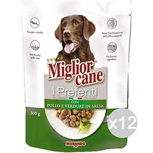 Migliorcane Set 12 MIGLIOR Cane Busta 300 Pollo Verdure Salsa Alimento per Cani