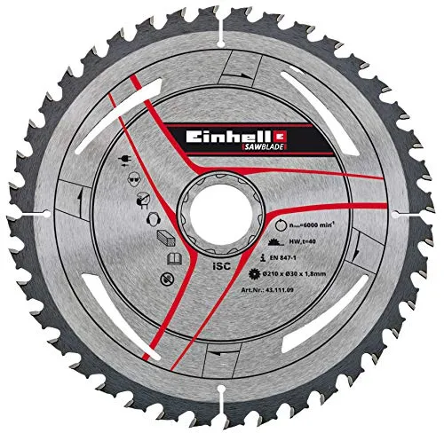 Einhell - Lama per taglio sottile in metallo duro originale (accessorio per sega Stationäres, 40 denti, max giri 6000 min-1, Ø 210 x Ø 30 x 1,8 mm)