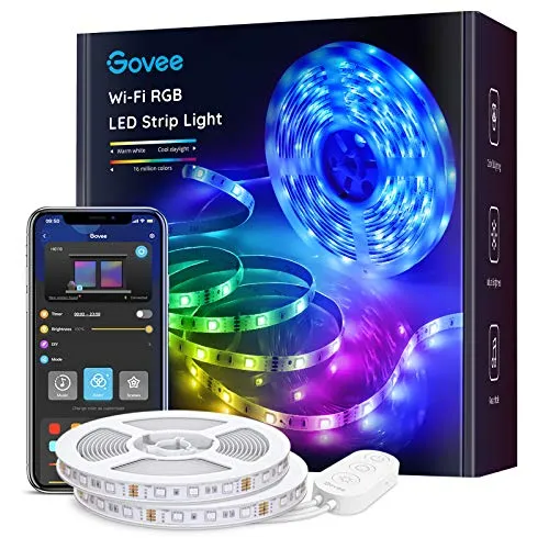 Govee Striscia LED, Smart 2 rotoli da 5m WiFi RGB, Compatibile con Alexa e Google Assistant, App Controllato Musica, Multicolore per Giardino, Bar, Festa,12V 1.5A