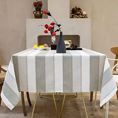 Carvapet Tovaglia Rettangolare Antimacchia Tovaglia Cotone Lino Tovaglie Tavolo Rettangolare per Cucina Cenare Ristorante (Doppia Striscia, 140x140CM)