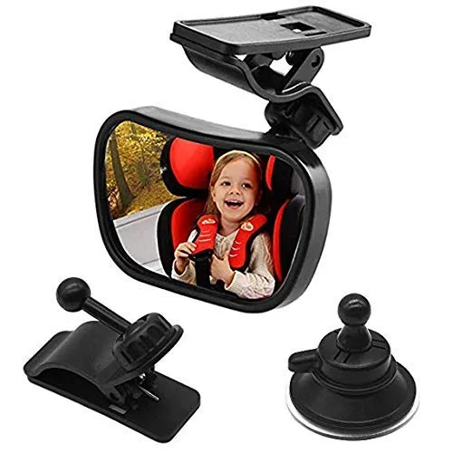 Specchietto Retrovisore Bambini con ventosa e clip Specchio Auto Bambino in acrilico anti-rottura, Specchietto Neonato per Sicurezza , Specchio Retrovisore per Auto Sedile Posteriore Regolabile a 360°