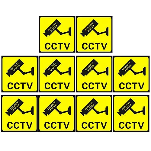 Her Kindness 10 Pezzi Segno CCTV Cartello Attenzione Area Videosorvegliata,Impermeabile Sign Autoadesivo per Interni ed Esterni (110 mm x 110mm)
