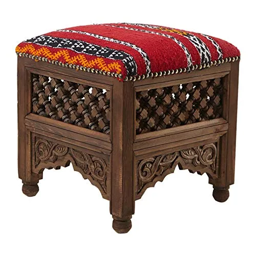 Casa Moro | Sgabello marocchino Sana sgabello orientale imbottito 42x42 altezza seduta 45 cm-Sgabello fatto a mano con rivestimento in kilim annodato a mano | Bella decorazione da 1001 notti | KH2020