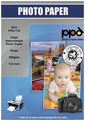 PPD 13 x 18 cm (7 x 5 inch) Carta Fotografica Lucida Per Stampanti A Getto D’Inchiostro Inkjet, 260 gsm, 50 fogli - PPD-119-50