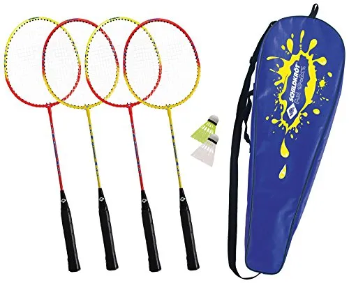 Schildkröt Funsports, Schildkröt Set da Badminton per 4 Giocatori, 4 Racchette, 2 Volani, in Una Custodia da Trasporto, 970904, Multicolore, m