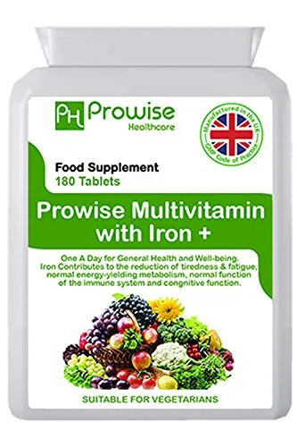 Multivitamin e ferro 180 compresse (dose di 6 mesi) Supporto immunitario - Supplemento multivitaminico One A Day - Prodotto nel Regno Unito | Standard GMP di Prowise Healthcare - Adatto ai vegetariani