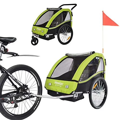 Tiggo Rimorchio Porta-Bimbo per Bicicletta con Set da Jogging - Verde BT502-D02