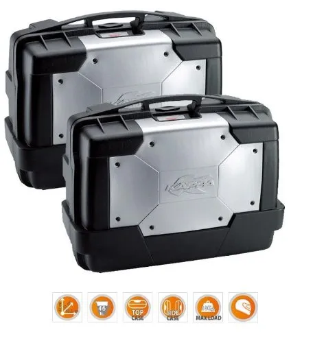 KAPPA - KGR46PACK2 GARDA coppia di valigie MONOKEY nere con cover alluminio laterali 46 litri