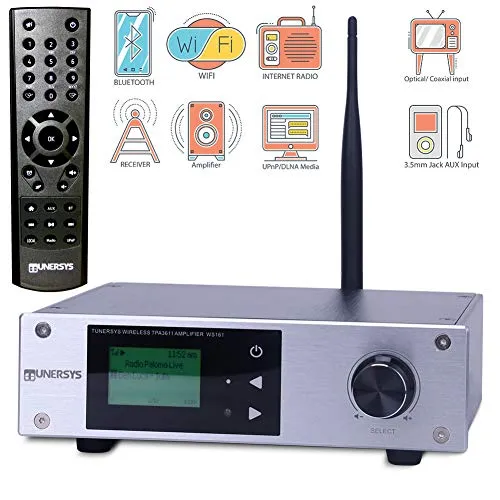 TUNERSYS Sintonizzatore Radio Internet WiFi Tuner HiFi - Ricevitore digitale Reb Tuners Amplificatore 100 Watt RMS - Sistema stereo Bluetooth Wlan - Ricevitore di rete - WS161