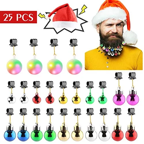 Aitsite Ornamenti per Barba, 4 Ornamenti per Barba Illuminati, Clip per Barba di Babbo Natale 8 Campane di Jingle Che Suonano, 12 Ornamenti per Bagattella per Barba, 1 Cappello di Natale