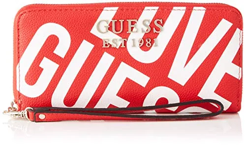 Guess Michy Slg Large Zip Around Portamonete, Donna, Rosso Multicolore, Taglia Unica