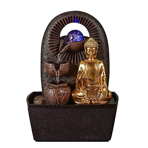 Zen Light - Fontana da interno Buddha Bhava - Decorazione Zen e Feng Shui - Regalo originale - Illuminazione LED multicolore - Scarico su 3 livelli - L 20 x L 15 x H 25 cm Marrone Taglia unica