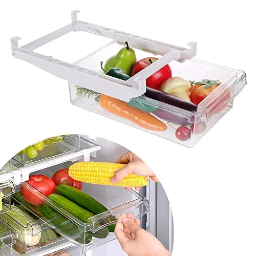 Czemo Cassetti Frigo Scatola per Frigorifero, Organizzatore Frigorifero Salvaspazio, Retrattile e Rimovibile Contenitore a Cassetto da Frigorifero Trasparente per Frutta,Verdura e Uova