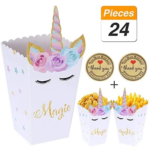 YANGTE 24 Pezzi Scatole di Snack per Popcorn Arcobaleno Modello di Unicorno Scatole per Popcorn per Baby Shower Forniture per Feste di Compleanno