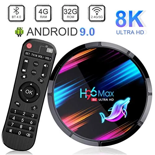 H96 Max X3 Android 9.0 TV Box 4GB 32GB Amlogic S905X3 64-bit Quad Core A55 CPU LAN 1000M BT4.0 2.4G/5G Dual WiFi H.265 3D 4K/8K Smart TV Box