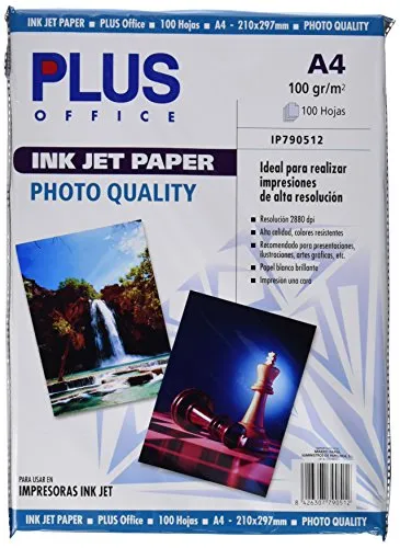 Plus Office InkJet Paper Photo Quality-Carta fotografica, 2880 dpi, confezione da 100 fogli, formato A4