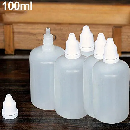 5 flaconi contagocce, da 100 ml, in plastica, vuoti, comprimibili, 100 ml