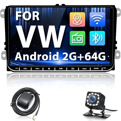 Hikity 9 Pollici Autoradio Android (2G+64G) per VW Golf 5 6 Polo Tiguan Touran Caddy Skoda Seat con WIFI/GPS Navigation/BT/RDS/FM/USB, 1080P HD Touch Screen Autoradio Bluetooth +Retrocamera+Canbus