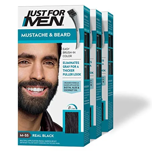 Just For Men Mustache & Beard #M 55 Real Black Color Gel (3 Pack)