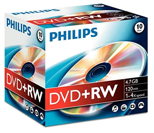 Philips DVDRW1S04/200 DVD+RW 4.7 GB, 120 minuti, Confezione da 10 Pezzi