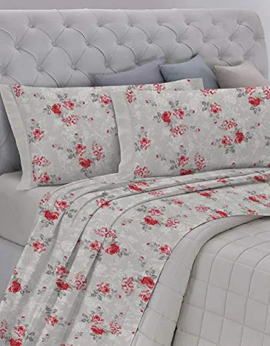 GEMITEX Completo Letto Made in Italy FLANELLA in 100% Cotone, Matrimoniale, Linea Enjoy, disegno G15 variante 13 GRIGIO, con TRATTAMENTO ANTIPILLING