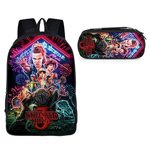 Stampa 3D Stranger Things Zaino e Astuccio per Studenti,Stranger Things Borse Zainetto Astuccio per Adolescenti Donna Uomo Daypack School Pack (3)