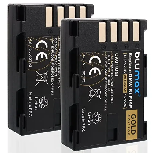 Blumax - 2 batterie sostitutive per Panasonic DMW-BLF19 / DMW-BLF19E compatibile con Panasonic Lumix DC-GH5 DMC-GH3 / DMC-GH4 / DMC-GH4R / DMC-GH3A / DMC-GH4 / DMC-GH3H 2040 mAh 7,4 V 15,1 Wh