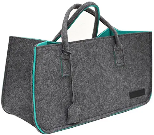 DuneDesign Fino a 25 kg: Borsa Feltro XXL - 50x25x25 Mobile Portalegna da Interno Borsa Legna per Camino Porta Pellet - Cestino Spesa Porta Coperte da Salotto Cestello Portabottiglie Cesto Biancheria