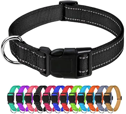 TagME Collare per Cani in Nylon Riflettente, Fibbia Staccabile Durevole, Collari di Sicurezza Regolabili per Cani di Piccola Taglia, Nero, Larghezza 1.5 cm