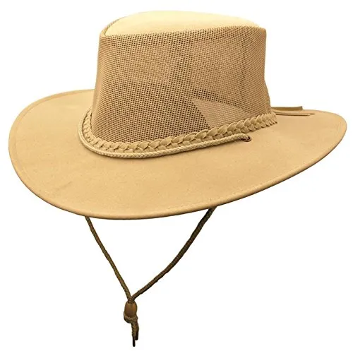 Kakadu Traders Australia - Cappello estivo in microfibra con blocco a rete e sottogola o cappello di paglia. beige. XXL