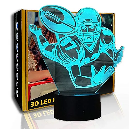 KangYD Luce notturna 3D Creative Rugby Football, LED Illusion Kid Lamp, E- Base sveglia (7 colori), 7 Cambio colore, Regalo per un amico, Cambiamento colorato