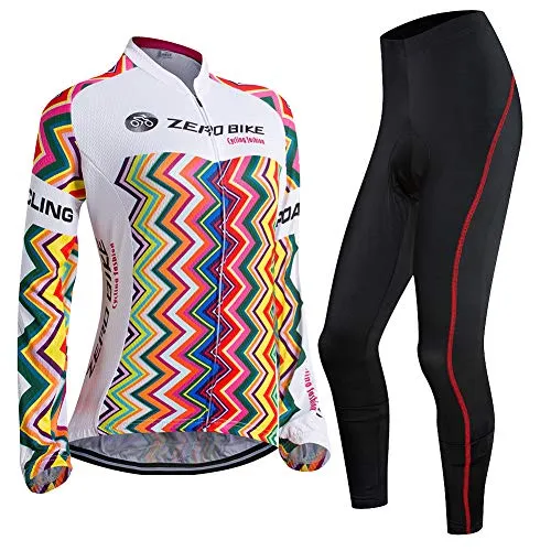 ZEROBIKE Donne Manica Manica Lunga Jersey Abbigliamento Set, Ciclismo Jersey Camicia + 3D Gel Imbottito Pantaloni Ciclismo Equitazione Bike Sportswear, M, 006